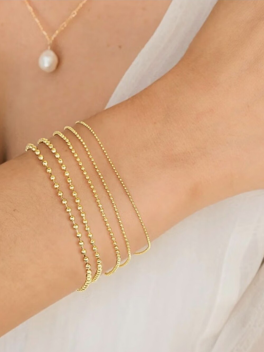 5pc Gold Beaded Chain Bracelet Set